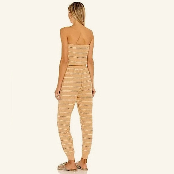 NWT LSPACE NORTH SHORE STRAPLESS TAN PINK CRM STRIPE JUMPSUIT POCKETS SIZE LARGE - Picture 3 of 11